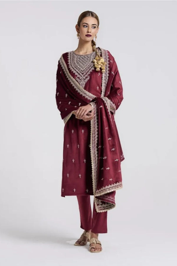 Mauve Threadwork Velvet Salwar Kameez
