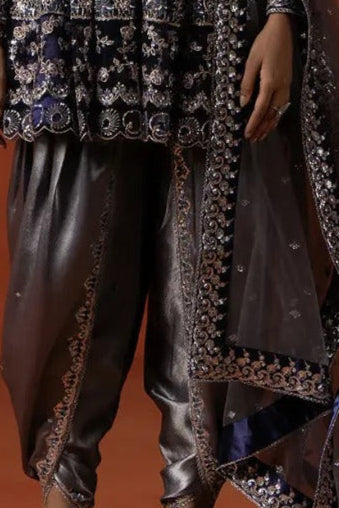 Navy Blue & Slate Grey Embroidered Punjabi Suit