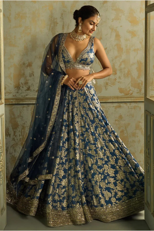 Royal Azure Brocade Embroidered Lehenga