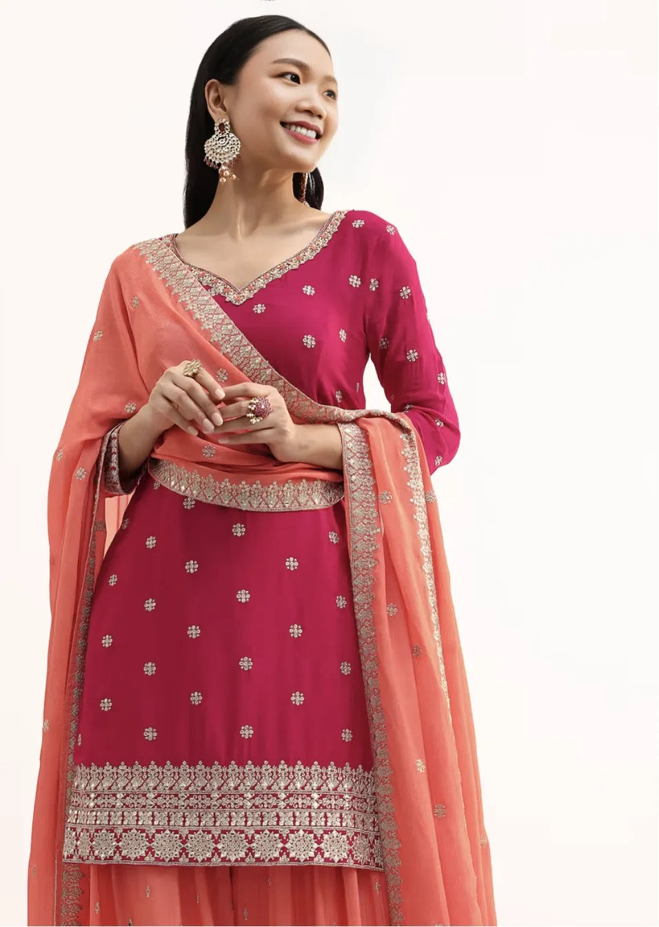 Pink and Peach Zari Work Salwar Kameez