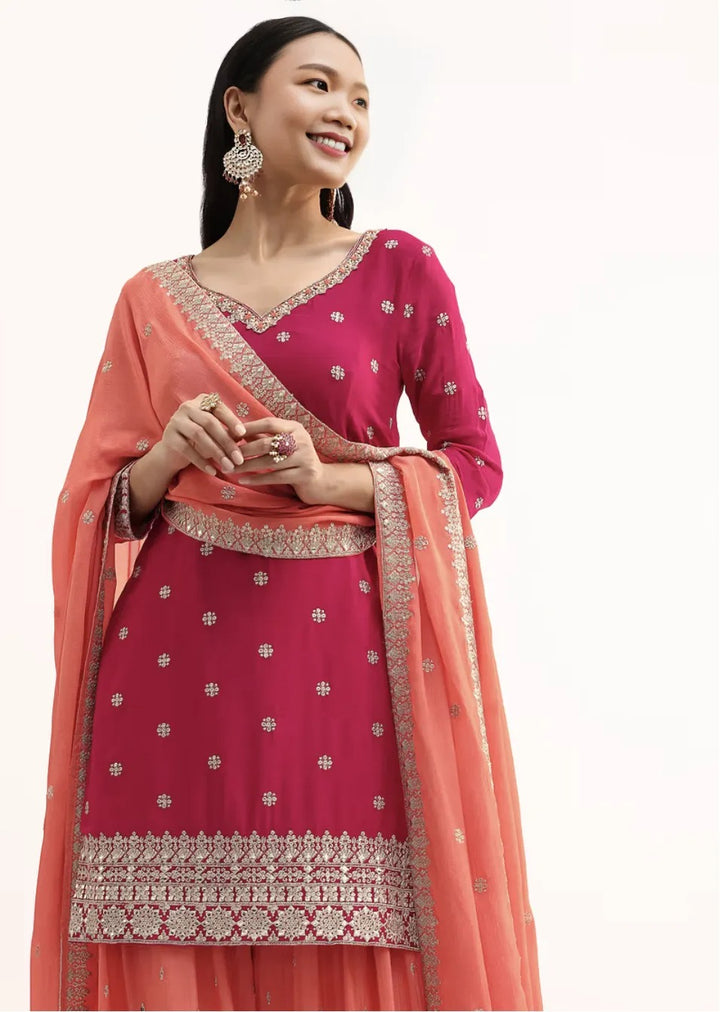 Pink and Peach Zari Work Salwar Kameez