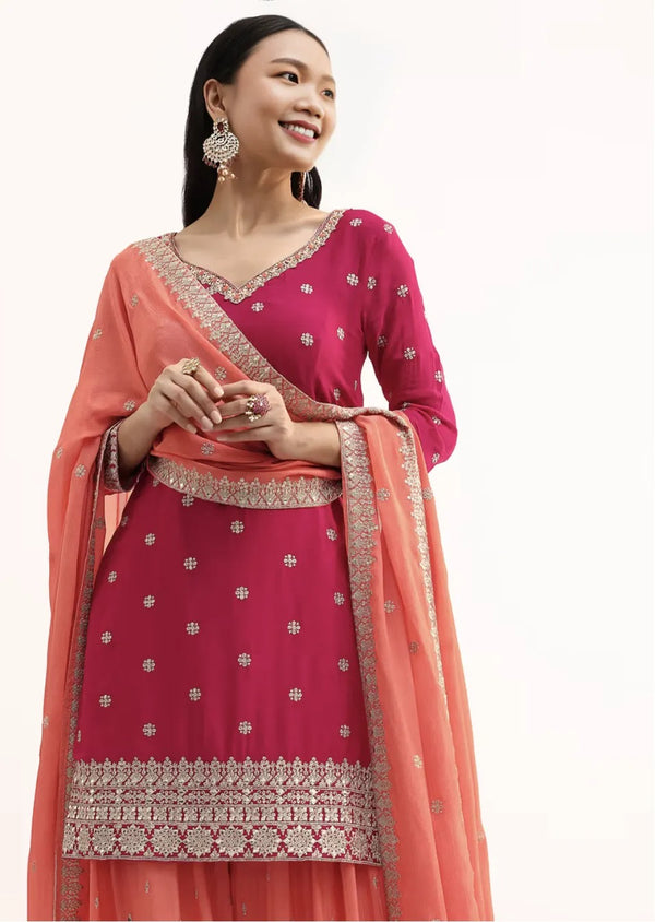 Pink and Peach Zari Work Salwar Kameez