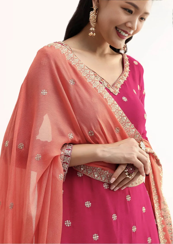 Pink and Peach Zari Work Salwar Kameez