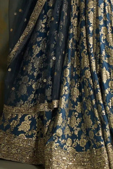 Royal Azure Brocade Embroidered Lehenga