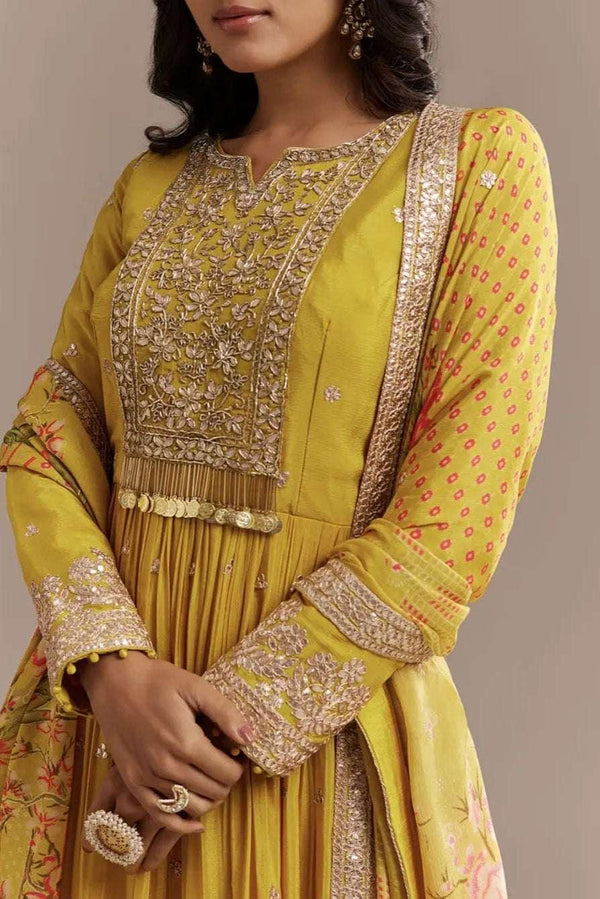 Mustard Zardosi Chiffon Salwar Kameez (Outside Ontario) - myethnicrentals