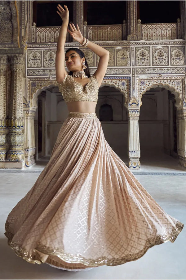 Champagne Gold Embroidered Luxe Lehenga