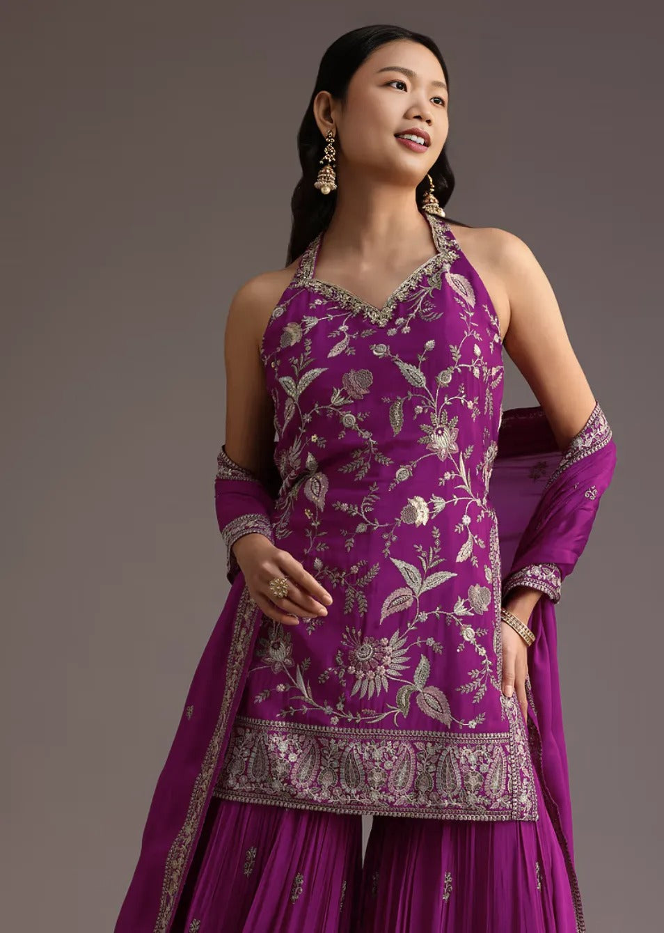 Purple Resham Embroidered Salwar Kameez