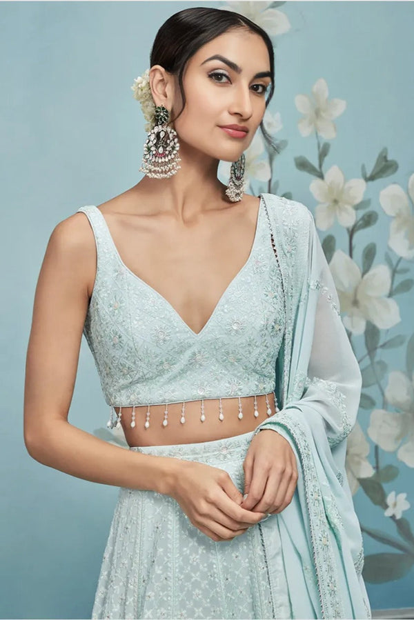 Serene Sky Blue Threadwork Lehenga