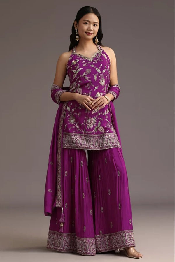 Purple Resham Embroidered Salwar Kameez