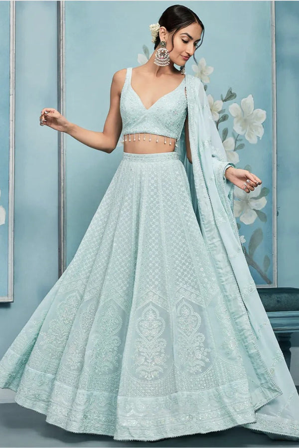 Serene Sky Blue Threadwork Lehenga