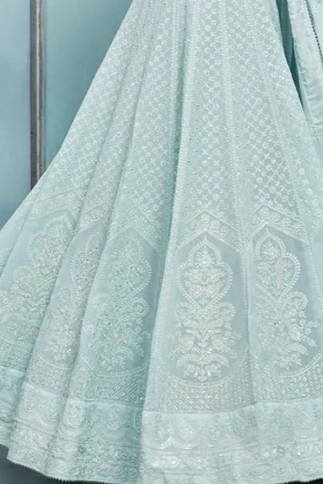 Serene Sky Blue Threadwork Lehenga