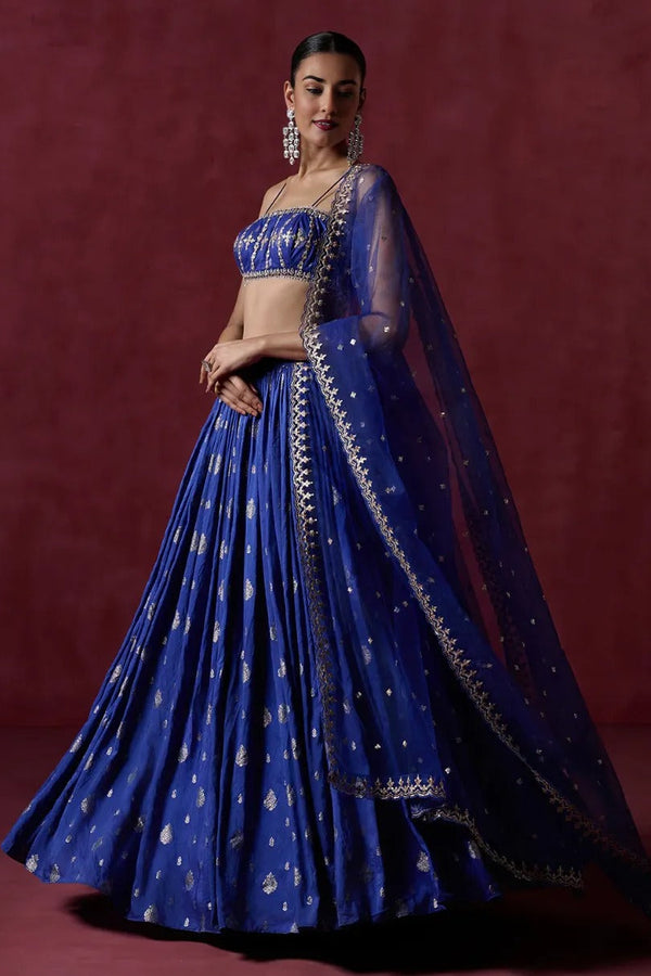 Imperial Blue Brocade Embroidered Lehenga