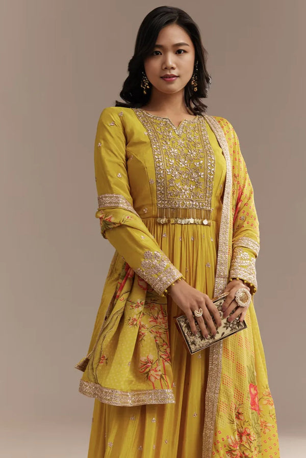 Mustard Zardosi Chiffon Salwar Kameez