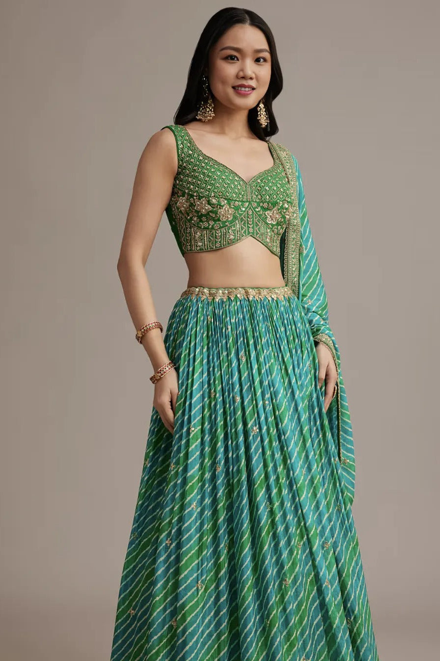 Emerald Leheriya Zardosi Lehenga