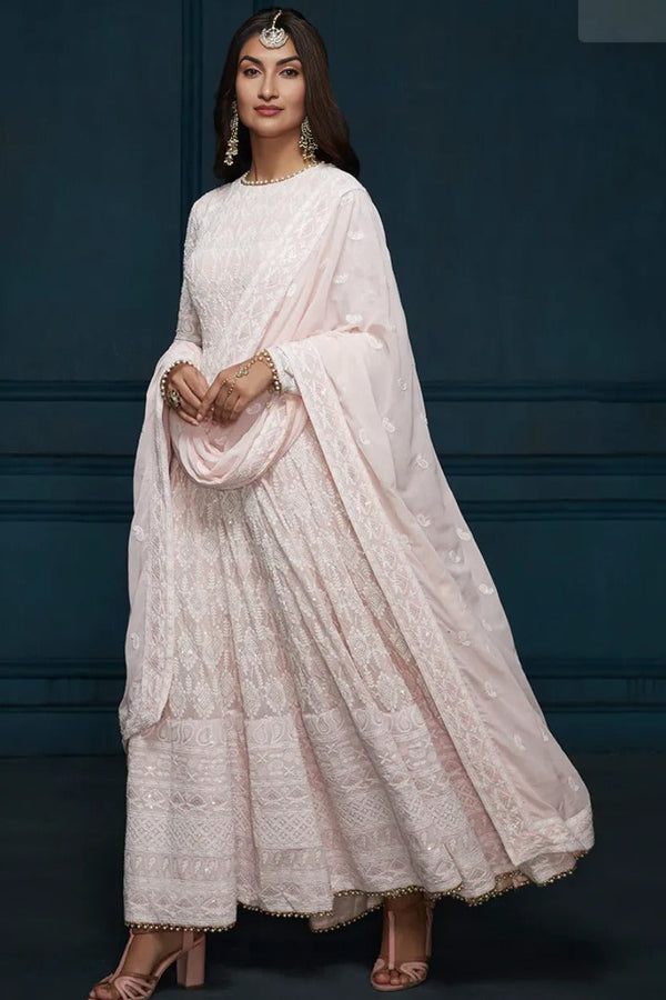 Light Pink Thread Embroidered Anarkali