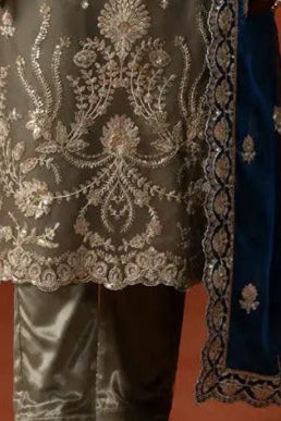 Sage Green Embroidered Satin Pant Suit