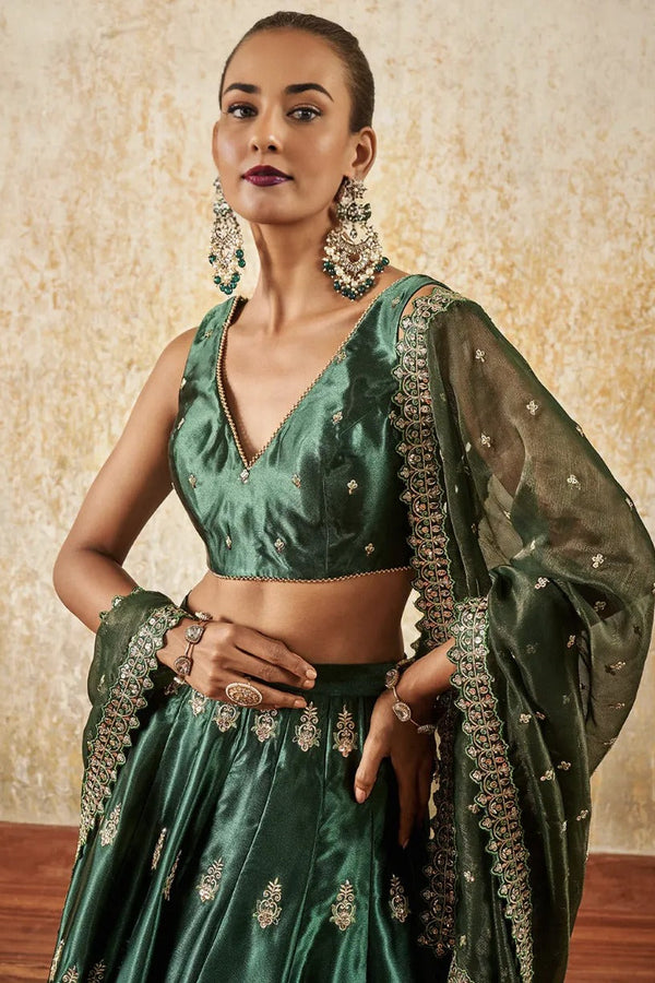 Emerald Green Embroidered Lehenga