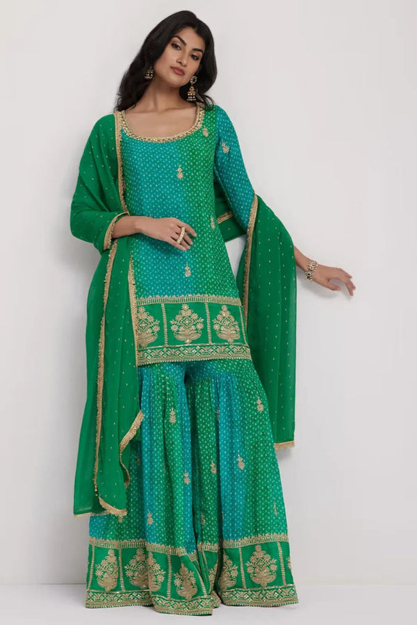 Olive Bandhani Chinon Salwar Kameez