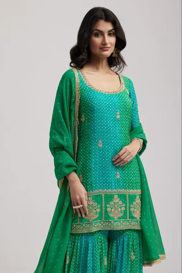 Olive Bandhani Chinon Salwar Kameez