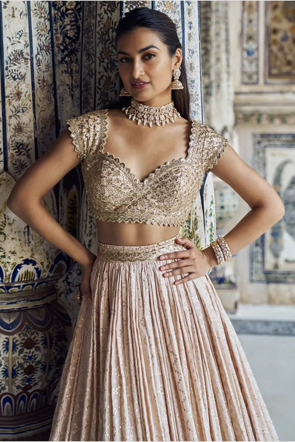 Champagne Gold Embroidered Luxe Lehenga