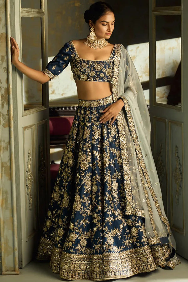 Dark Blue Embroidered Lehenga