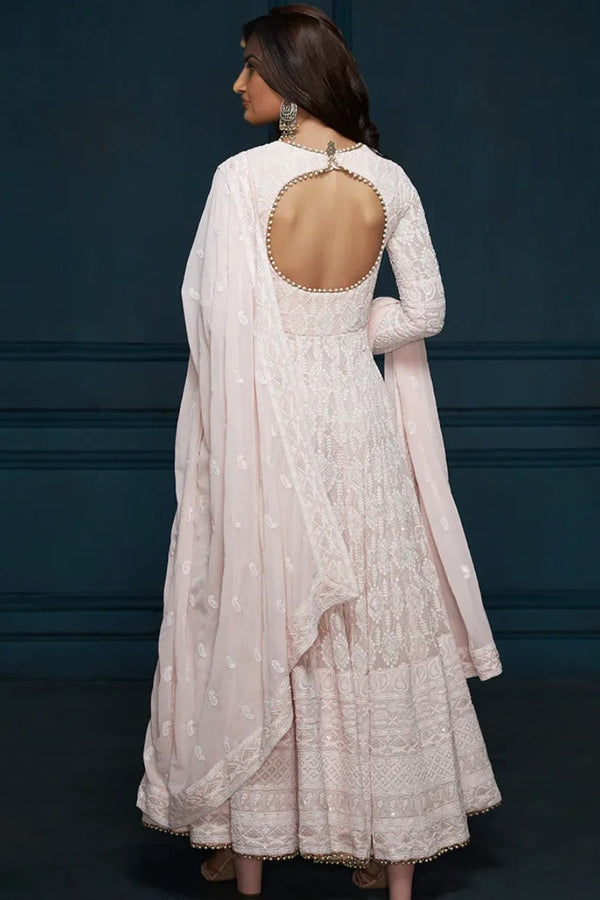 Light Pink Thread Embroidered Anarkali