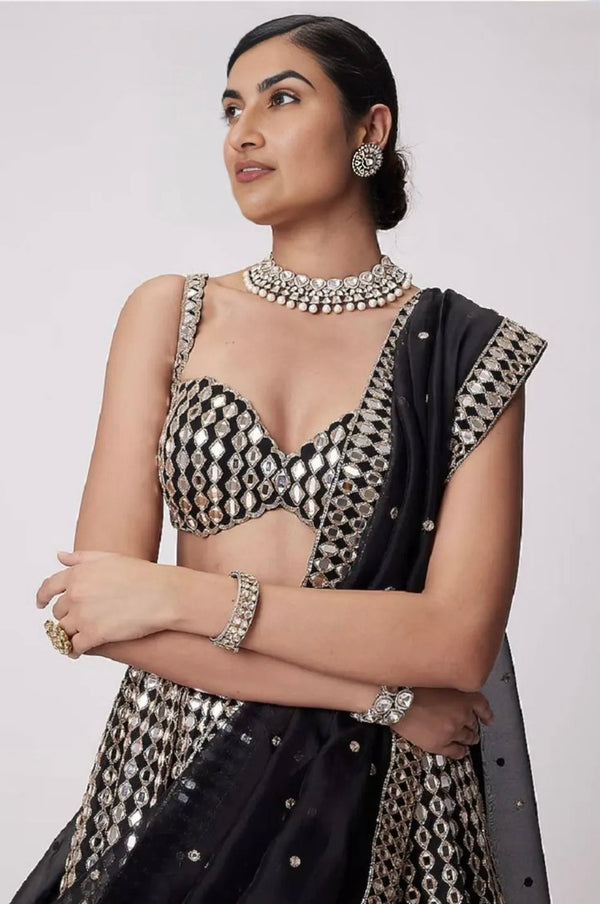 Midnight Bloom Floral Georgette Lehenga