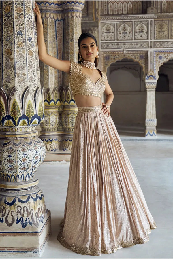 Champagne Gold Embroidered Luxe Lehenga