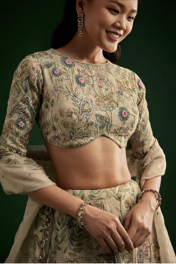 Floral Lehenga Choli with Organza Dupatta