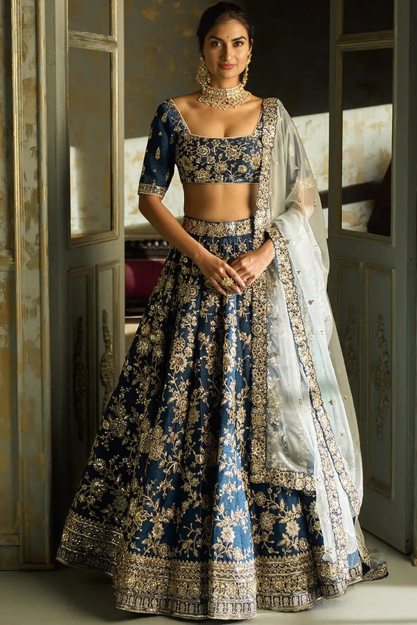 Dark Blue Embroidered Lehenga
