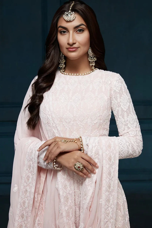 Light Pink Thread Embroidered Anarkali