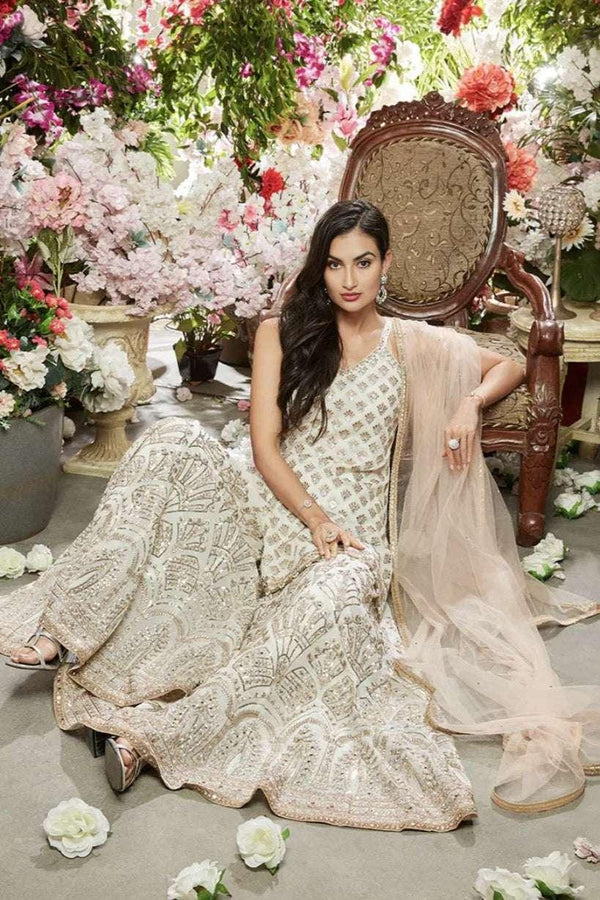 Ivory and Gold Embroidered Sharara Set (Outside Ontario) - myethnicrentals
