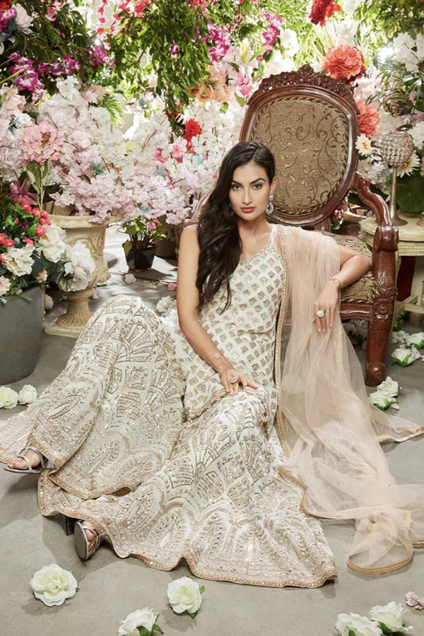 Ivory and Gold Embroidered Sharara Set