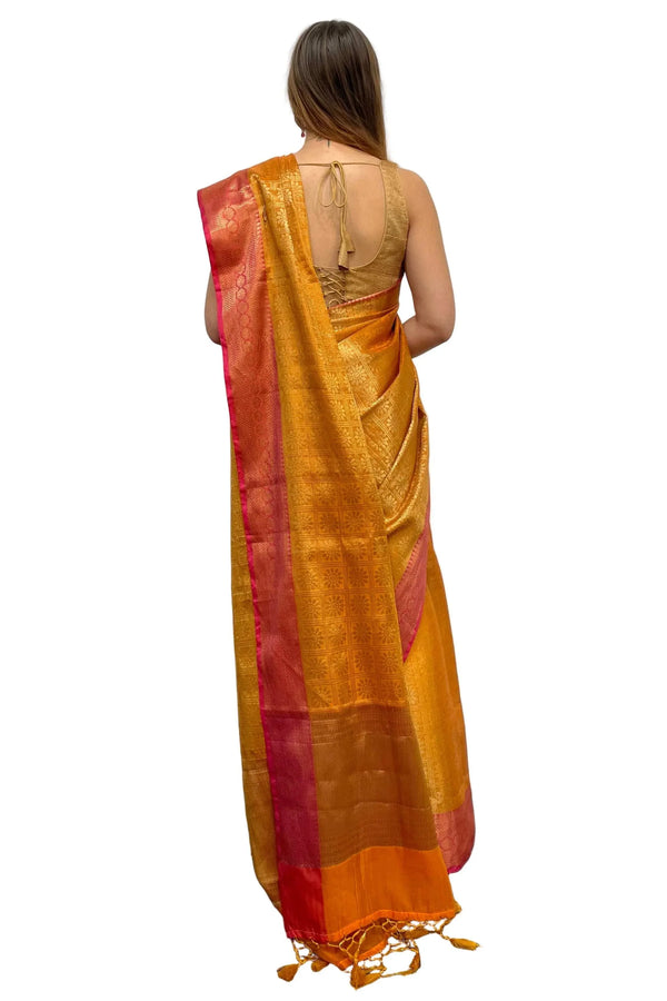 Pink and Orange Banarasi Saree - myethnicrentals