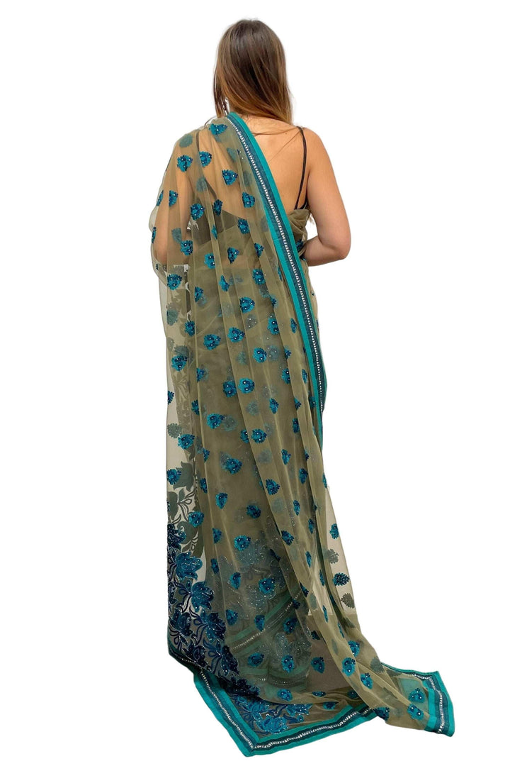 Blue Rose Embroidery Saree - myethnicrentals