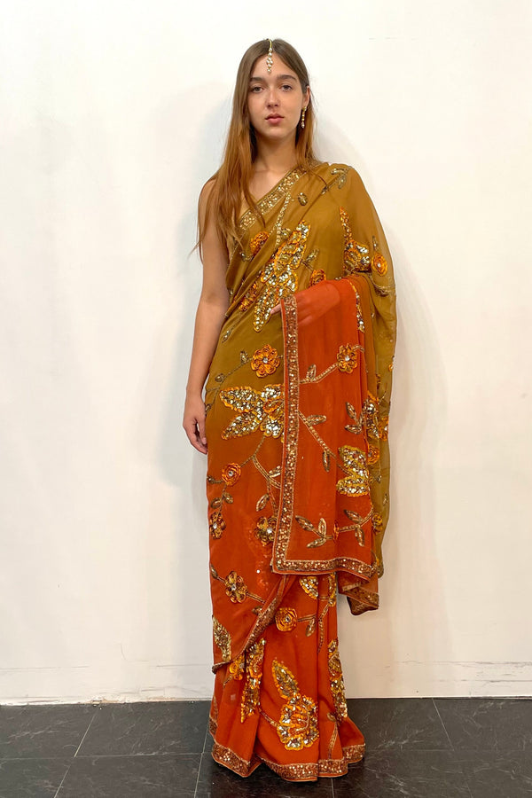 Multi shade gold orange saree
