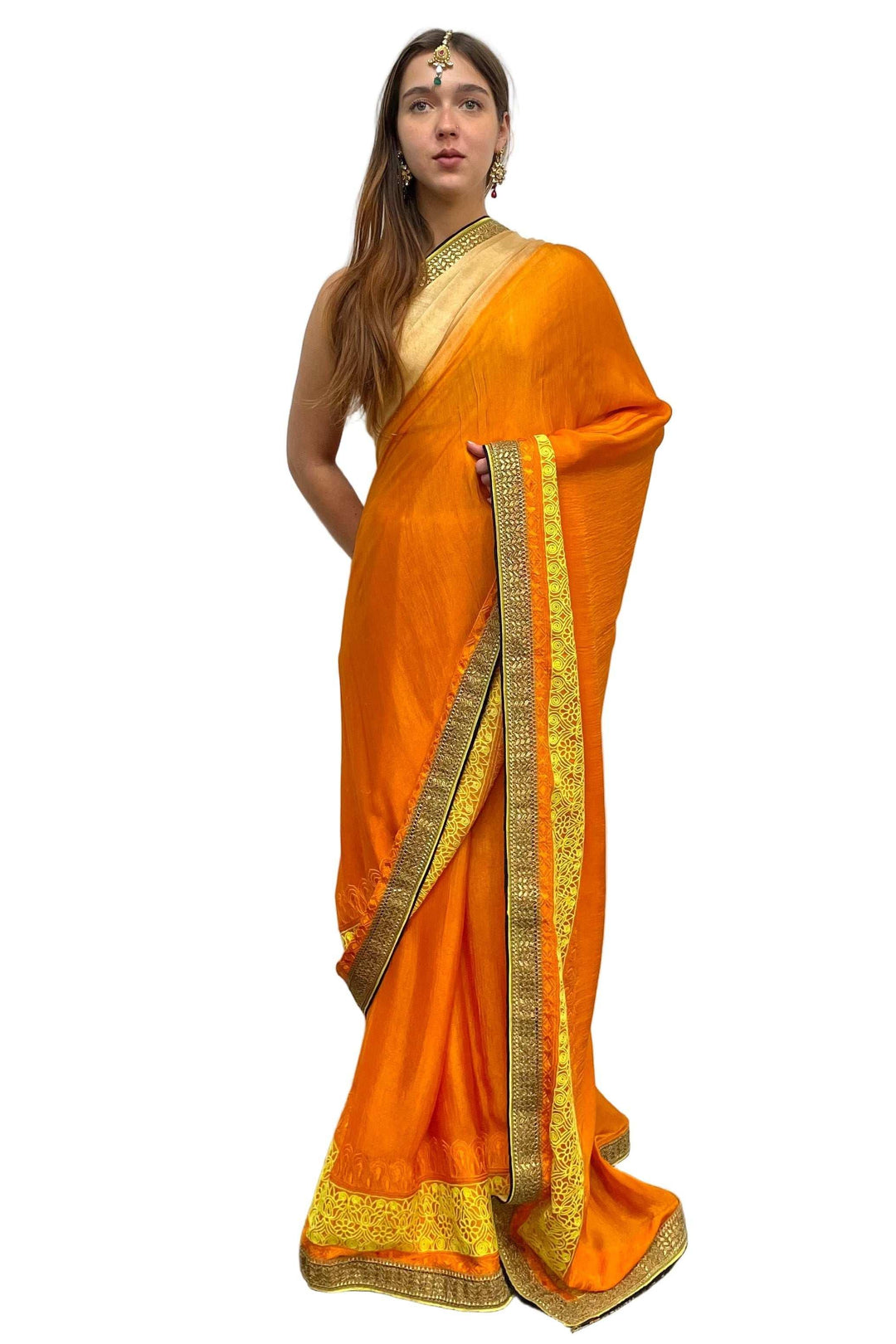 Ombre Orange Silk Saree - myethnicrentals