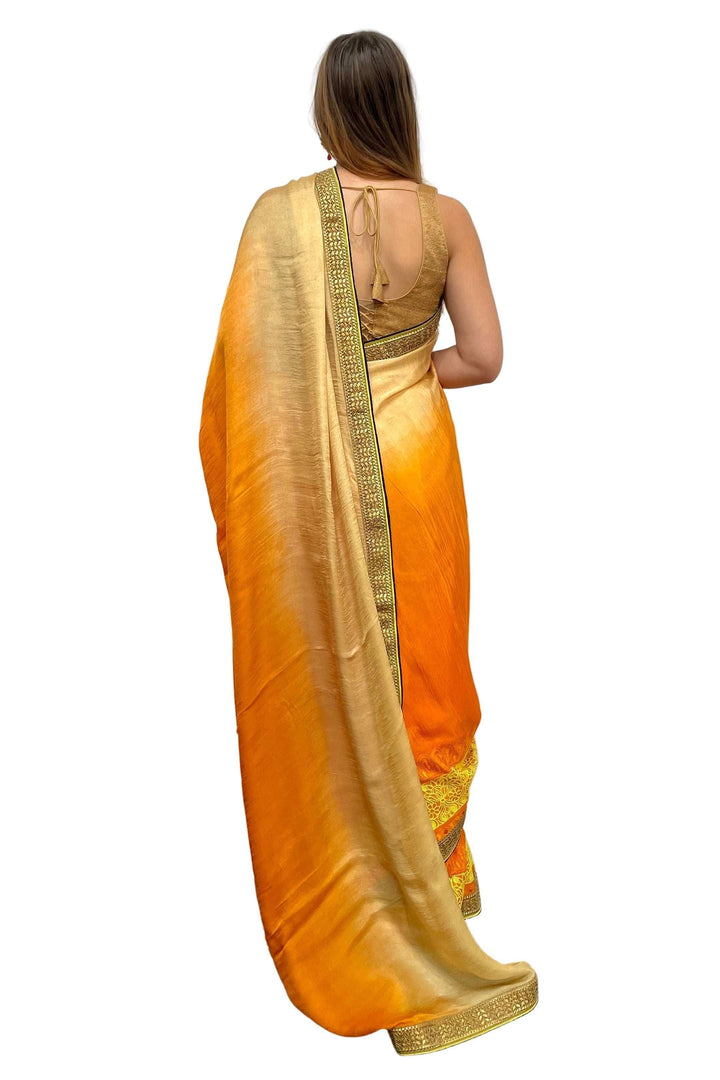 Ombre Orange Silk Saree - myethnicrentals