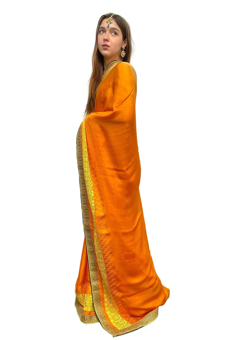 Ombre Orange Silk Saree - myethnicrentals