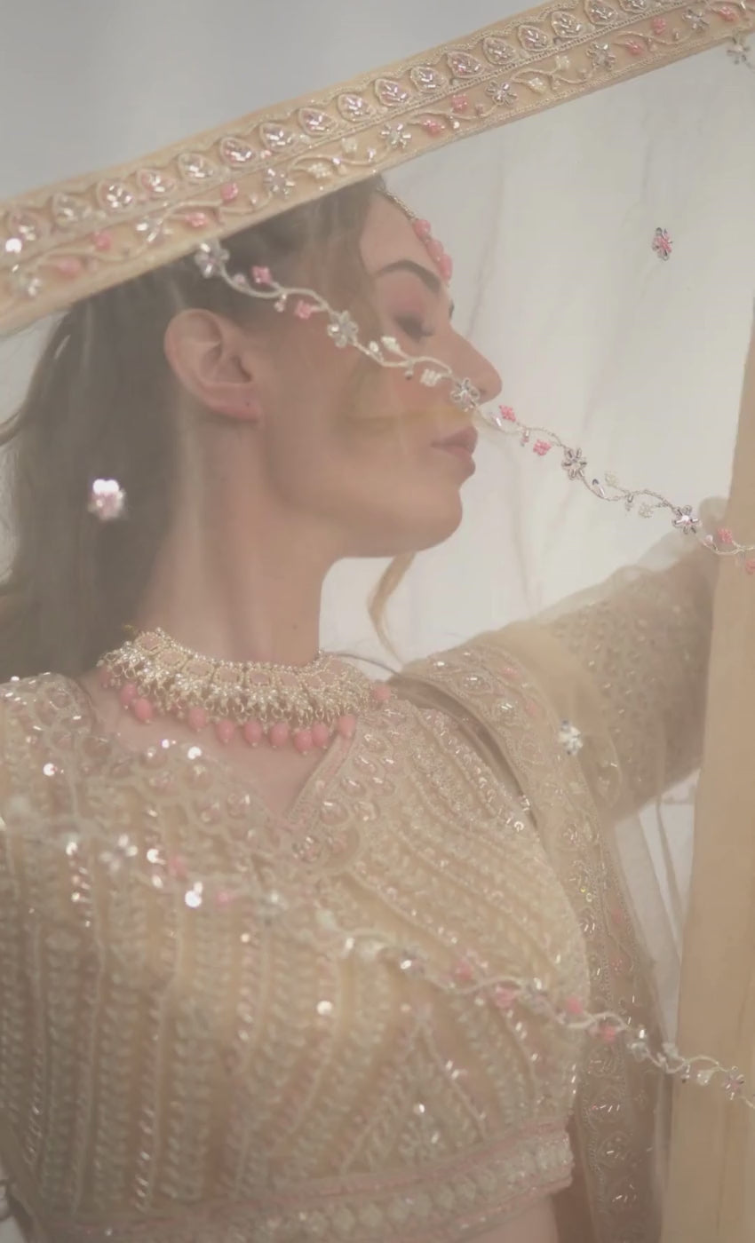 Champagne Radiance Mirrorwork Lehenga
