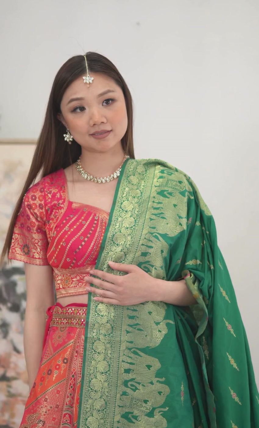 Pink and Red banarsi Lehenga