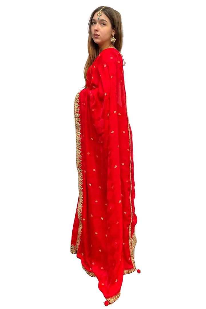 Red with Golden Border Silk Saree - myethnicrentals