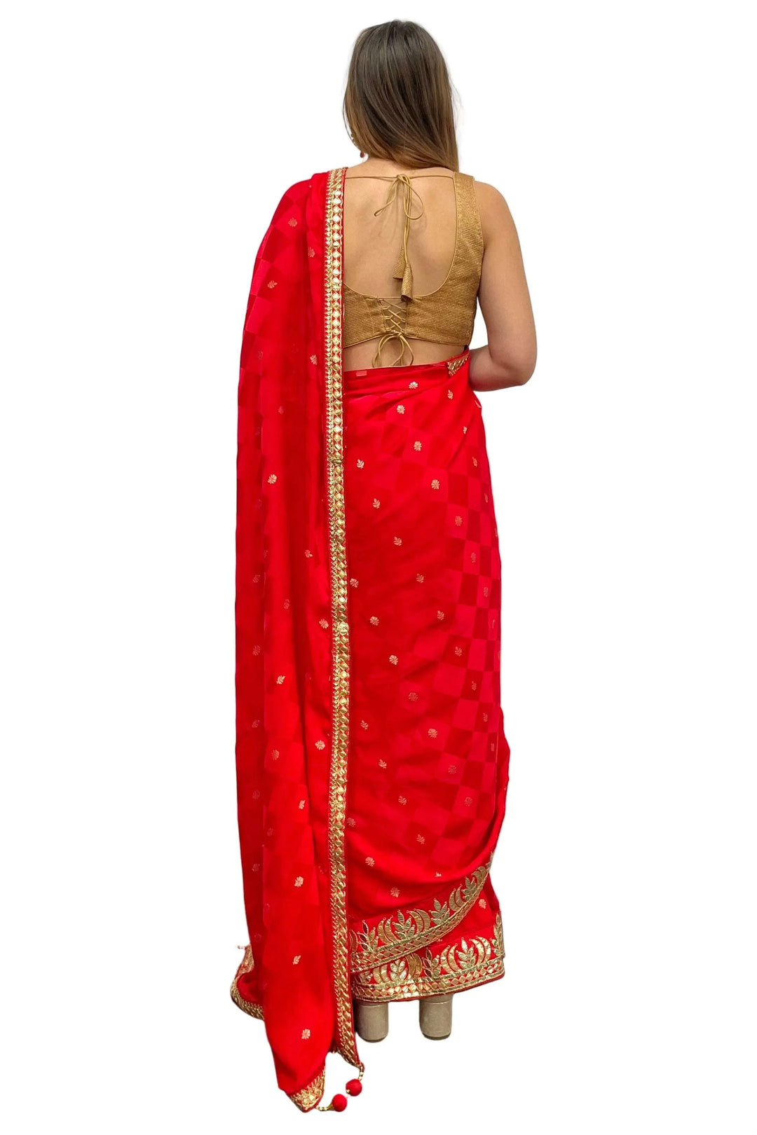 Red with Golden Border Silk Saree - myethnicrentals