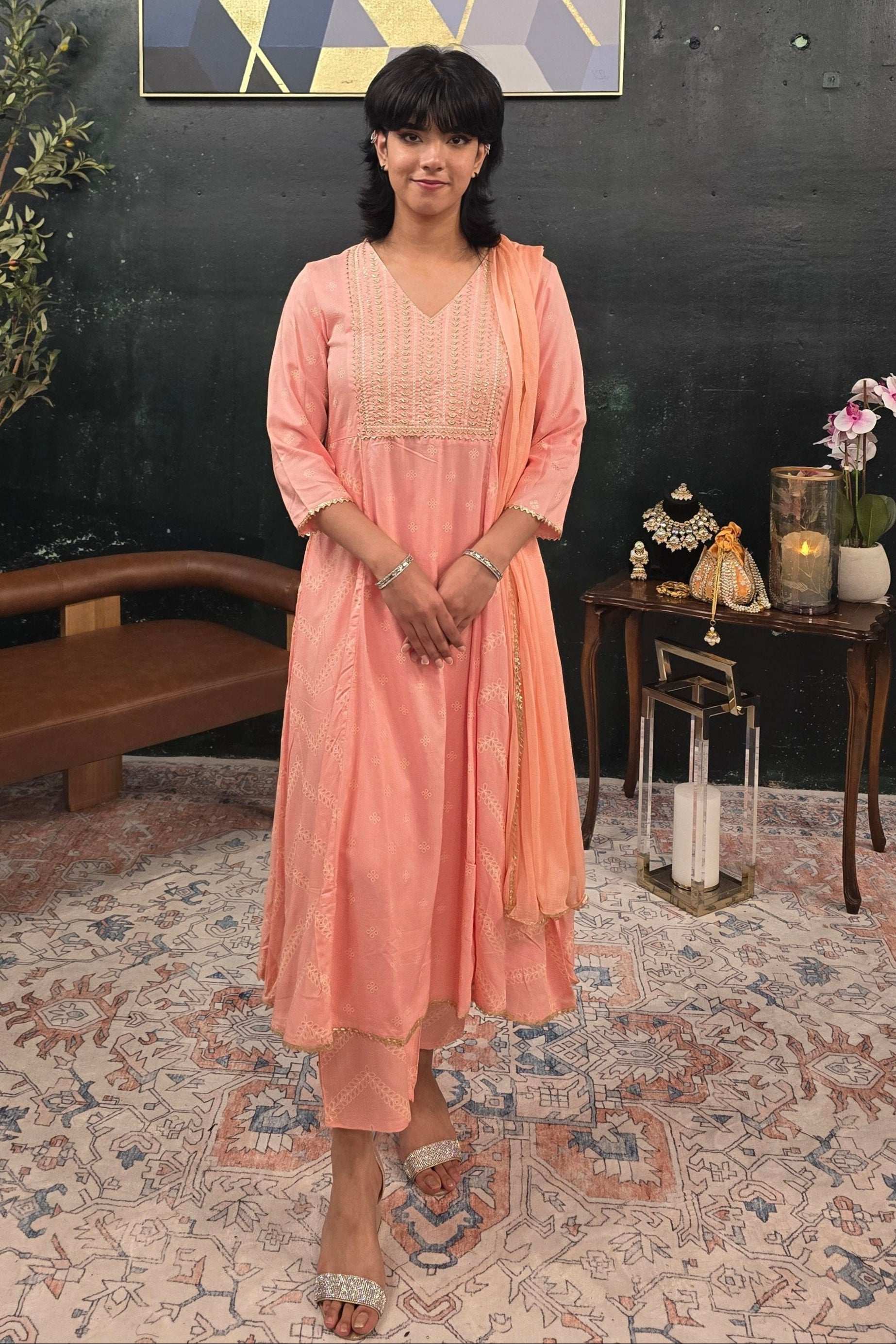 A-Line soft pink (Linen) Salwar Kameez (Outside Ontario)