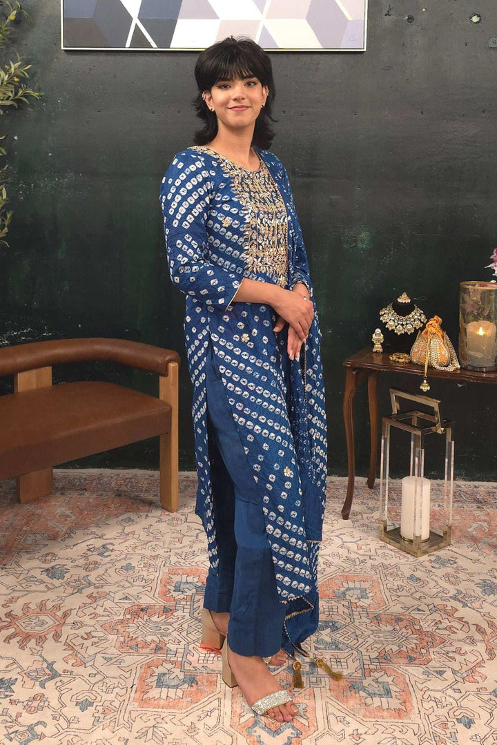 Blue Bandhej embroidered Salwar Kameez (Outside Ontario) - myethnicrentals