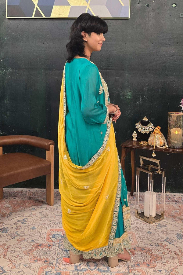 Turquoise Blue Heavy Embroidered Salwar Kameez (Outside Ontario) - myethnicrentals