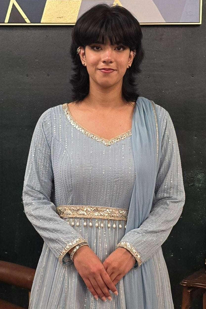 Blue embroidered Salwar Kameez (Anarkali) (Outside Ontario) - myethnicrentals