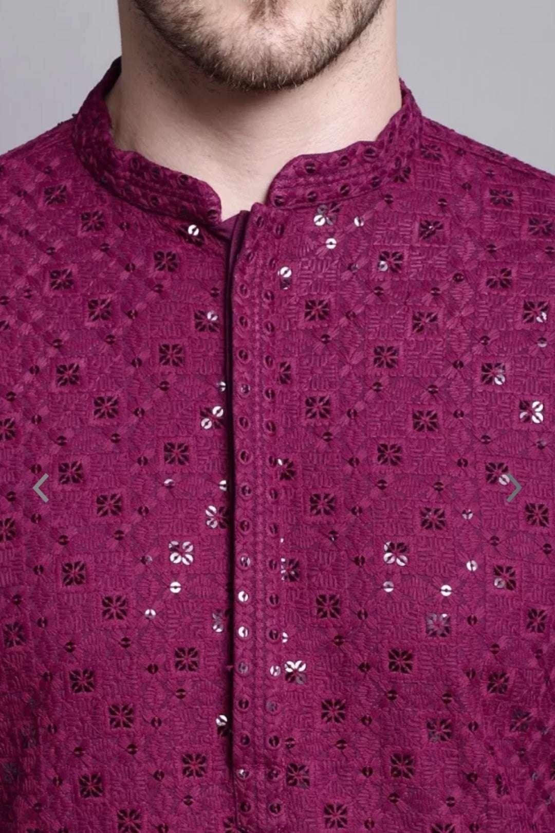 Sequined Magenta Kurta Pajama (Outside Ontario) - myethnicrentals