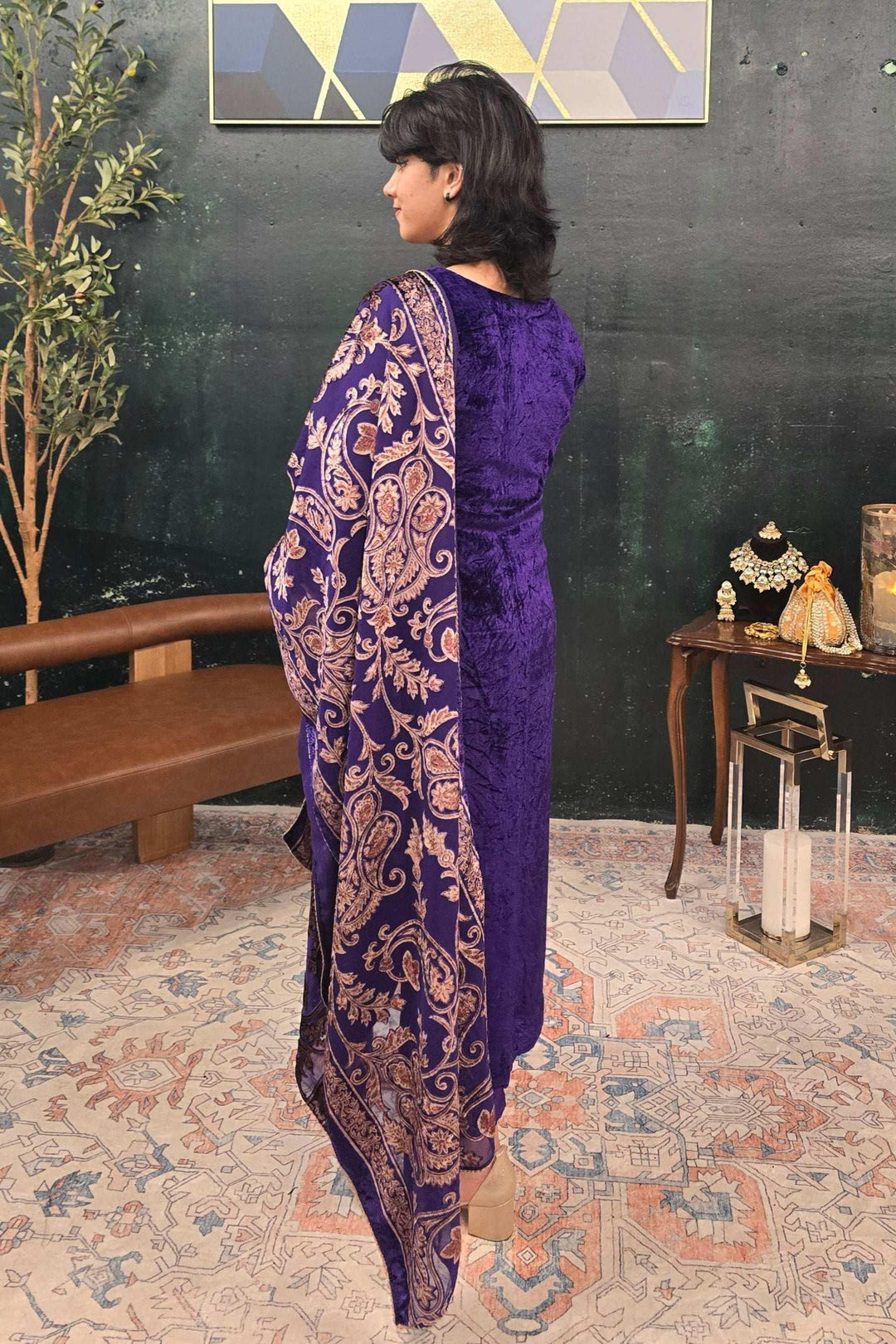Purple velvet Salwar Kameez (Outside Ontario) - myethnicrentals