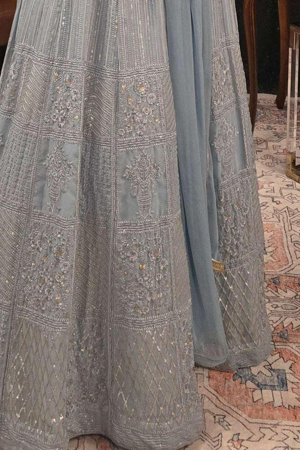 Blue embroidered Salwar Kameez (Anarkali) (Outside Ontario) - myethnicrentals